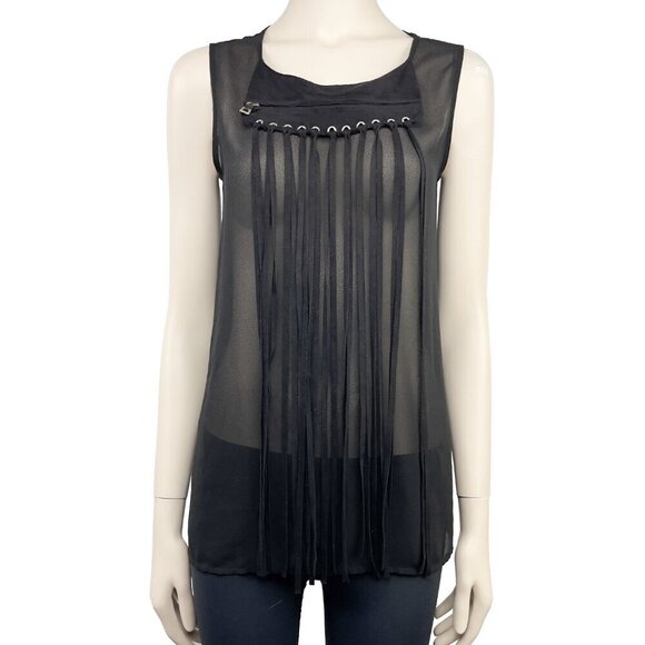 RUDSAK Tops - RUDSAK Sheer Suede Fringe Gothic Rock Transparent Black Tank Top Blouse Size‎ XS